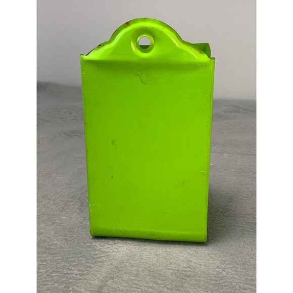 Vintage Lime Green Metal Match Holder with Wall Mount Design 1970s - Picture 3 of 8